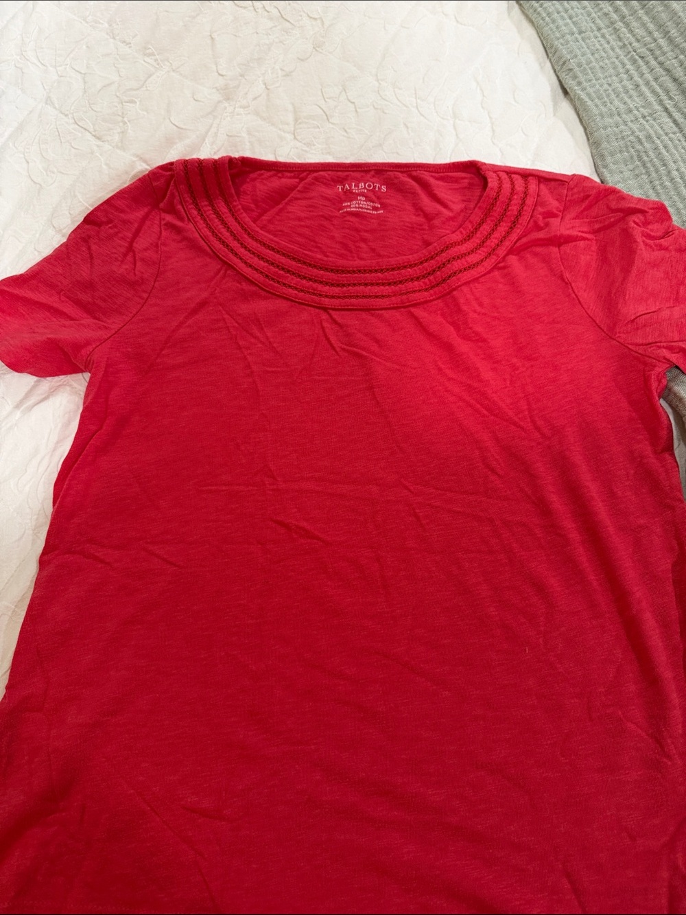 Talbots Women's Red Short Sleeve slub Scoop Neck Tee MP